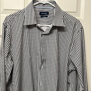 Nautica Men's Black and White Checkered Shirt
